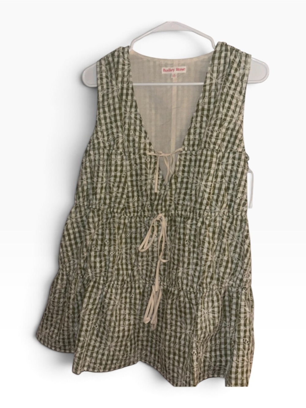 🌿 Bailey Rose Olive Green Gingham Tie Front Babydoll 🌿 